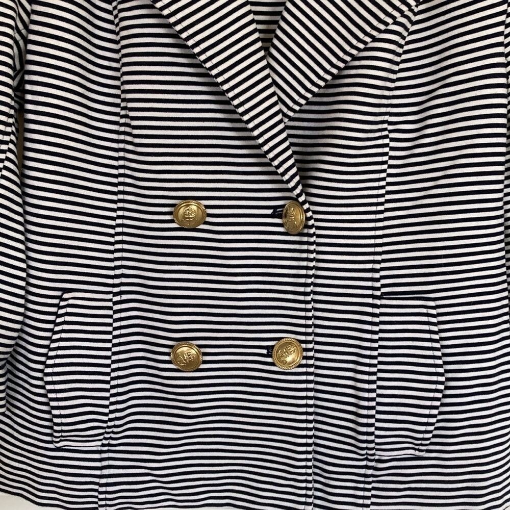 Cabi Womens 823 Knit Double Breasted Blazer Blue White Size M Nautical Preppy - Picture 2 of 11